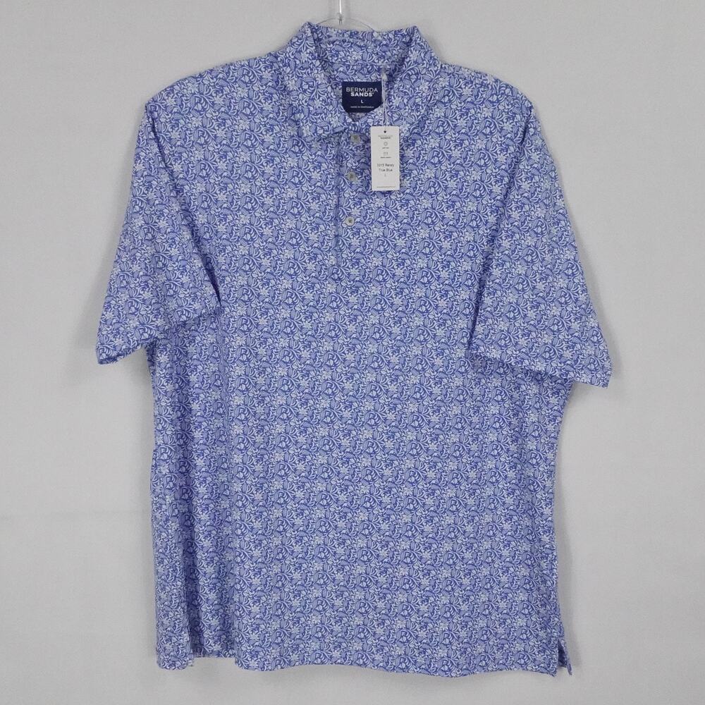 Bermuda Sands Shirt Mens Large Blue‎ Polo Randy Paisley Golf UPF 50 Casual